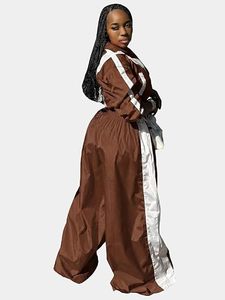 <b>Women</b> 2 Piece Track <b>Suit</b> Short Zip Jacket Wide Leg <b>Pants</b> Lightweight Breathable Loose Fit Color Block Casual Retro Sporty - Product Image 2