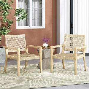 Set di 2 Sedie Club da Esterno in Vimini e Legno di Acacia, Multibrown Chiaro e Marrone Chiaro, 34 H X 25 L X 27.25 P, Arredamento da Patio - Product Image 3