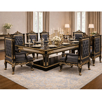 Meubles de salle à manger de style européen royal noir, ensemble élégant pour huit personnes, table et chaises en bois massif haut de gamme, USA