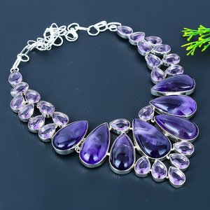 Amethyst Pear Cut <b>Statement</b> <b>Necklace</b> 925 Sterling Silver Plated Women's Bohemian Style Engagement Jewelry Link Chain Beautiful - Product Image 2