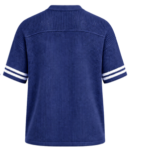 เสื้อเจอร์ซีย์คอวีถักลายทางสีน้ำเงินกรมท่า แขนสั้น ระบายอากาศได้ดี ทรงโอเวอร์ไซส์ สไตล์ลำลอง เหมาะสำหรับทีมกีฬา - Product Image 2