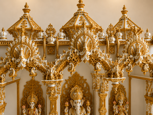 Super Large Size Swaminarayan White Golden <b>Mandir</b> for Home Premium Hand-Carved Teak Wood Puja Temple Custom Wooden Ghar <b>Mandir</b> - Product Image 4