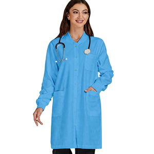 High Quality Unisex <b>White</b> Canvas Scrub Tops Mandarin Collar Long Sleeve Needle Detection Hospital Uniforms - Product Image 2