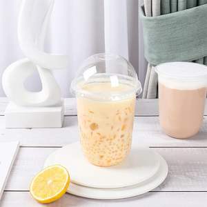 Gobelets en plastique personnalisés jetables pour boissons chaudes et froides, thé à bulles, café, 10 oz, 12 oz, fond rond, en forme de U, avec couvercle et logo - Product Image 1