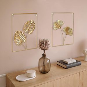 Ensemble de 2 décorations murales en métal doré, art mural fait main pour la décoration intérieure du salon, du couloir, de la chambre à coucher, de l'hôtel - Product Image 3