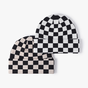 Unisex Checkered Beanie Hat 100% Acrylic Cuffed <b>Winter</b> <b>Cap</b> Casual Style for Adults Black White Pattern - Product Image 3