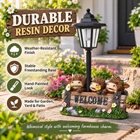 Trois adorables vaches des Highlands, statues de jardin en résine, décorations d'animaux de ferme avec énergie solaire, lumière jaune chaude