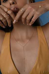 Rose Cut Lab Grown Diamond Lariat Y Chain <b>Necklaces</b> Bezel Set 18inches Adjustable Lobster Clasp Minimalist Dainty 14K Solid Gold - Product Image 4