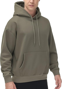 Sudadera con Capucha para Hombre, Color Verde Oliva, Felpa, Mezcla de Algodón, Casual, Transpirable, Ecológica, con Bolsillo Canguro, Manga Larga, Corte Holgado, para Invierno - Product Image 3