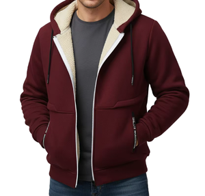 Sweat-shirt à capuche en fourrure sherpa épaisse pour homme, fermeture éclair, doux, chaud, hiver, uni, décontracté - Product Image 1