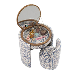 Hot Selling Pink Flower Vanity Desk <b>with</b> Mirror <b>Round</b> Upholstered Vanity <b>Table</b> & <b>Chairs</b> Set Luxury Modern Oak Wood Supplier - Product Image 2