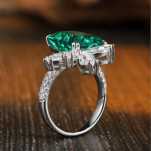 Elegant <b>Green</b> Emerald Cut Double Claw Prong Set Diamond <b>Ring</b> Sterling Silver Bridal Party Wear Jewelry for Women - Product Image 4