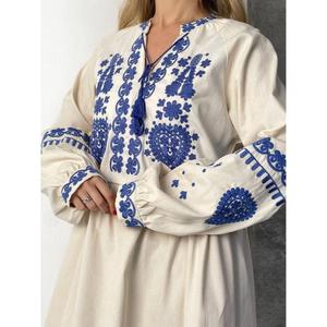 Vestido Bordado Ucraniano - Cintura Natural, Diseño Sólido, 100% Algodón, Ecológico, Vestido Casual para Mujer - Product Image 6