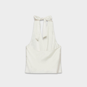 Blouse d'été tendance pour femme, sans manches, col halter, unie, avec logo frontal, 100% polyester écologique, vente en gros - Product Image 5