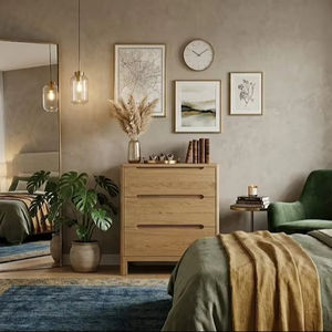 Mesita de noche moderna de roble con tres cajones, cómoda vertical de 24 pulgadas de ancho para dormitorio – Alternativa compacta a la mesita de noche con almacenamiento. - Product Image 1