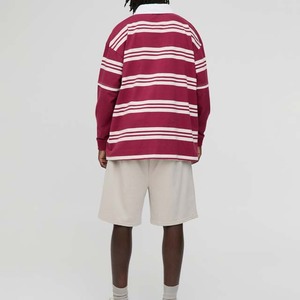 Polo de Manga Larga a Rayas Borgoña para Hombre, Jersey Deportivo de Rugby con Cuello de Botones, Diseño Totalmente Personalizado, Última Tendencia - Product Image 2