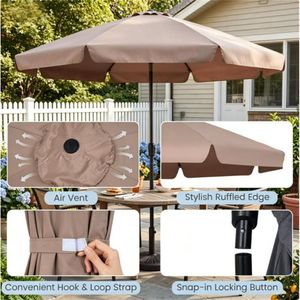 Ombrellone da Patio Marrone da 3m con Pulsante di Inclinazione e Manovella, Aste Ventilate in Fibra di Vetro, Materiale in Poliestere - Product Image 5