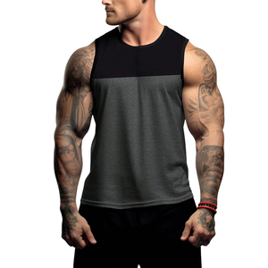 Camiseta sin mangas para hombre, cuello redondo, tejido de punto, color liso, estilo deportivo, de secado rápido, transpirable, para entrenamiento, a la moda. - Product Image 1