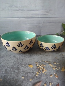 Tazón de Sopa de Cerámica Artesanal con Interior Glaseado en Color Agua, Diseño Botánico y Diseño Profundo y Duradero para una Elegante Vajilla - Product Image 2