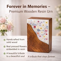 Urne personnalisée en bois et résine de style américain avec fleurs pressées, gravure sur mesure, écologique, durable, souvenir commémoratif pour animaux de compagnie et bébés