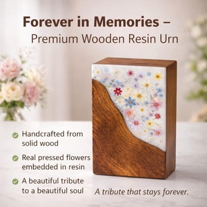 Personalized American Style Wood Resin Urn Pressed Flowers Custom Engraved Eco-Friendly Durable <b>Memorial</b> <b>Keepsake</b> for Pet Baby - Product Image 3