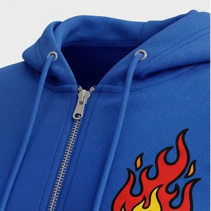 Conjunto de Sudadera con Capucha Azul de 2 Piezas para Mujer con Pantalones Cortos con Estampado de Llamas, Atuendo Casual de Primavera/Verano - Product Image 4