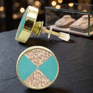 Brass Cabinet Knob Teal Wood Pattern Modern Style Furniture Handle for Kitchen Dresser Bathroom Warehouse <b>Doors</b> Eco-Friendly - Product Image 2
