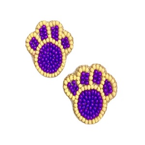 Boucles d'oreilles clous en forme de patte d'animal mignonnes, plaquées or, perles de verre violettes, bijoux de mode classiques unisexes pour mariage - Product Image 1