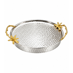 Ensemble de plateaux décoratifs en acier inoxydable martelé, plaqué or et argent, assiettes rondes pour servir, pour fêtes et décoration intérieure - Product Image 5