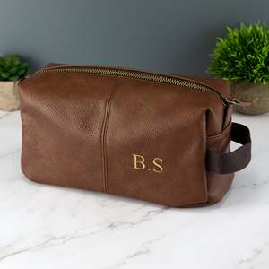 Bolsa de Aseo de Cuero Genuino Impermeable Personalizada para Hombre, Bolsa de Cosméticos Colgante de Cuero, Kit de Afeitado de Viaje LNTB-0004 - Product Image 3