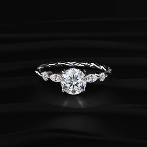 Anillo de Diamantes Redondos con Detalles de Diamantes Marquise y Redondos, Anillo de Diamantes de Lujo en Oro Blanco Cultivado en Laboratorio, Joyería Fina, Claridad VVS-VS - Product Image 1