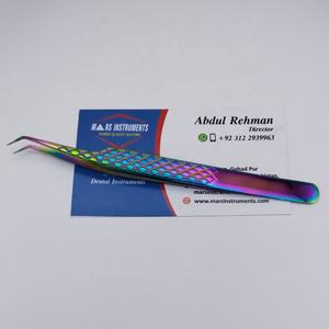 Pinzas profesionales de pestañas con agarre de diamante de 45 grados, acero inoxidable recubierto de arcoíris para extensión de pestañas de fibra de volumen puntiaguda - Product Image 1
