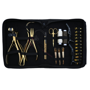 Gold Stylist Hair Extension tools Kit with Flat Crimping Plier <b>Tape</b> In Applicator Bead Removal Tool and Medium Large Clips - Product Image 6