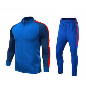 Conjunto Deportivo para Hombre, Chaqueta con Cierre Completo y Bloques de Color Azul y Rojo, Bolsillos Laterales, Secado Rápido, Poliéster, Ropa de Otoño - Product Image 1