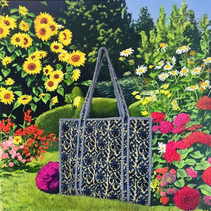 Bolso Tote de Algodón Indio Acolchado con Estampado Floral Bohemio, Bolso de Hombro de Verano con Cierre, Bolsos de Compras para Mujer, Bolsos de Viaje de 18 Pulgadas Extra Grandes - Product Image 2