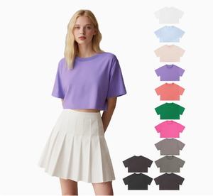 Women's Crew Neck Short Sleeve <b>Crop</b> <b>Top</b> Knitted Solid Color Casual Loose Fit Spring Summer Wear - Product Image 1