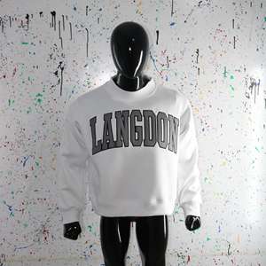 LANGDON ASH GREY <b>Mock</b> <b>Neck</b> Sweatshirt 100% GREY Applique Embroidery wide <b>neck</b> Sweatshirt Finer Threads - Product Image 2