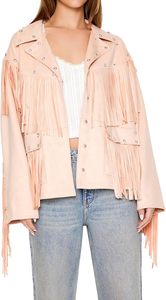 Premium Pink Women Fringe Lambskin Leather Jacket Fashion Genuine Leather Western Jacket Sample And Customization Available - Product Image 5
