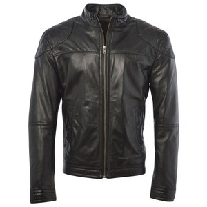 Best Price Custom Men's Leather Jacket with Canvas Fabric <b>Stand</b> Collar Front Logo-Breathable & Windproof Made in Pakistan - Product Image 1