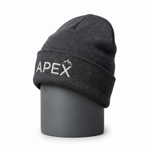 Bonnet en tricot côtelé gris anthracite personnalisé, bonnet d'hiver à revers, unisexe, extensible, avec logo brodé - Product Image 1