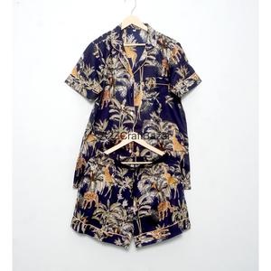 Conjunto de Pijama Corto para Mujer, 100% Algodón Puro, Secado Rápido, Transpirable, Estampado Digital de Flores, Cuello en V, con Cordón Ajustable - Product Image 6