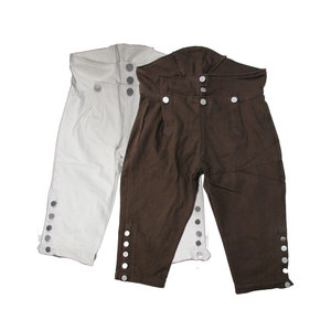 Pantalon Capri blanc pour homme à taille haute avec fermeture boutonnée et boutons décoratifs latéraux, style décontracté, tissu tissé - Product Image 6