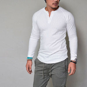 Trendy Men's <b>V</b>-Neck Long Sleeve Slim <b>Fit</b> T-Shirts 100% Cotton Solid Pattern Front Logo Eco-Friendly Breathable Quick Dry - Product Image 1