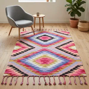 Quickship HILTEX Antolia Persian Design Kilim Cotton & Metallic Rugs Handmade Flat Weave Low Pile Thin Washable Latex Backing - Product Image 1