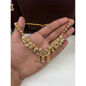 Mahira Heritage Delicate Gold Plated Bridal Necklace Set-<b>Indian</b> Ethnic Fine Jewelry - Product Image 2