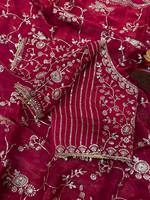 Ensemble de Saree de Luxe en Chiffon Rouge avec Bordure Brodée de Paillettes Zari Lourdes, Idéal pour Mariages Indiens et Pakistanais, Tenue de Soirée Estivale, Séchage Rapide, Coupe Ajustée
