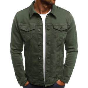 Chemise-veste en toile de coton vert olive pour homme, coupe ajustée, col rabattu, décontractée, pour l'automne, longueur standard, simple boutonnage - Product Image 1