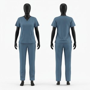 Premium Quality Spandex/Polyester Twill Fabric <b>Women's</b> Nursing Suit Steel Blue V Neck <b>Scrub</b> Top Matching Pants Custom Logo - Product Image 1