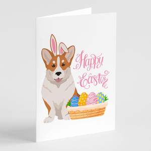 Red Cardigan Corgi Whimsical A7 Tarjetas de felicitación de Pascua Paquete de 8 tarjetas de nota en blanco con sobres Tamaño 5x7 - Product Image 1