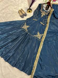 ชุดโชลีสำหรับงานแต่งงาน/งานปาร์ตี้สำหรับผู้หญิง ดีไซน์ใหม่ พร้อมกางเกงขายาวเย็บสำเร็จ ทำจากผ้าไหมเครปธรรมชาติ - Product Image 5